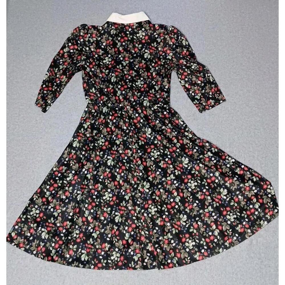 Homemade Grandmacore 3/4 Sleeve Midi Dress Womens Size Small Black Flowers... - Picture 10 of 10